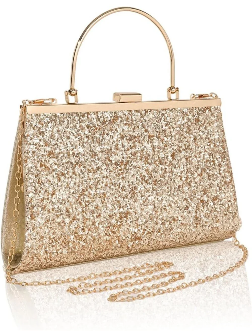 Women's Sequin Gold F Glitter Pleated Clutch Purse Sparkly Wedding Evening Bag